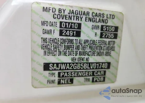 2011 Jaguar Xjl from USA, damaged, VIN SAJWA2GB5BLV01740